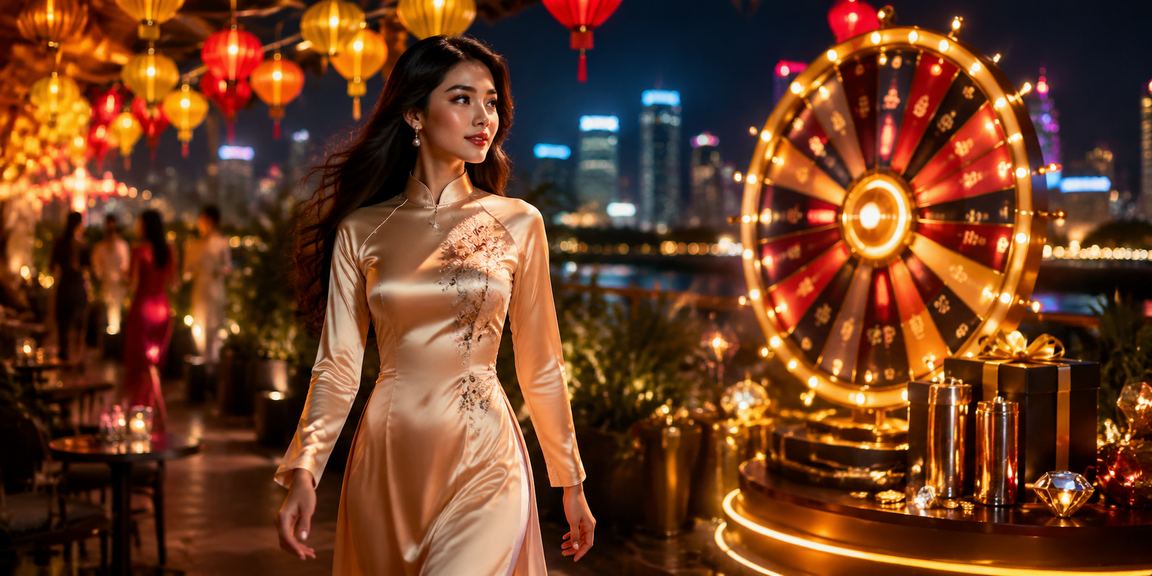 Người phụ nữ mặc áo dài tại TP.HCM tham gia trò chơi trực tuyến trên thiết bị di động